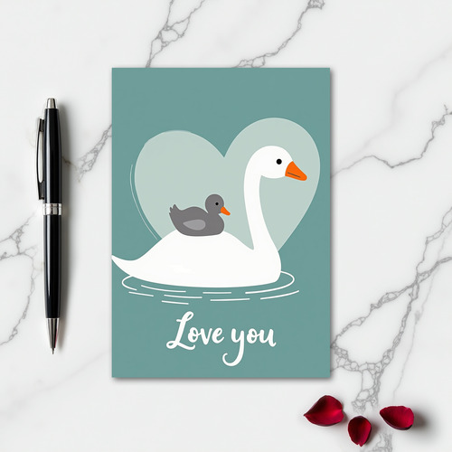 Green Heart Swan Love You Card