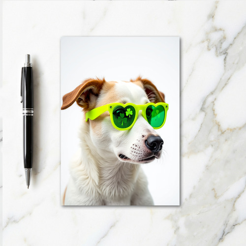 Green Hearts Dog Cute Card