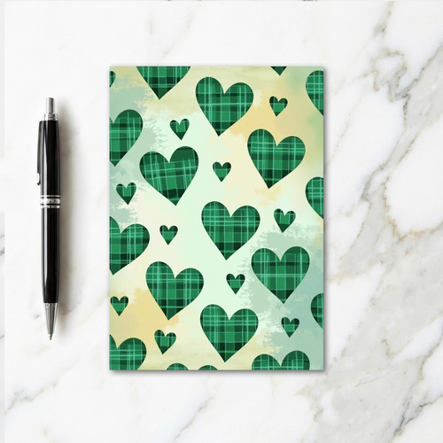 Green Hearts Plaid Pattern Card