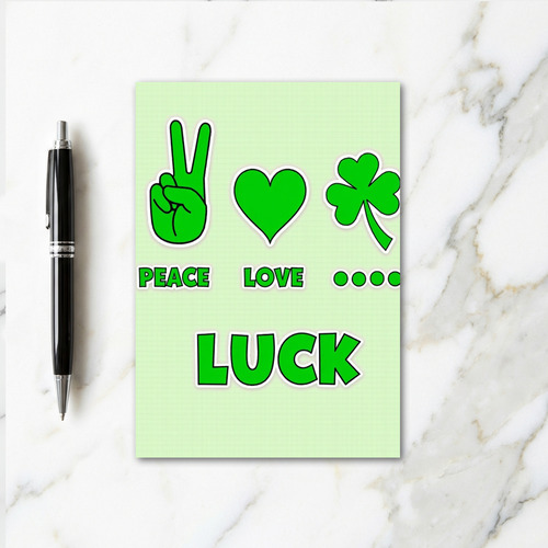 Green Icons Peace Love Luck Card
