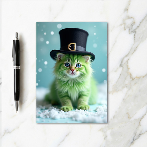 Green Kitten Top Hat Fun Card