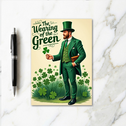 Green Outfit Man Shamrock Card