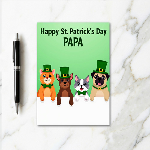Green Pets St Patricks Day Papa Card