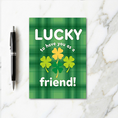Green Plaid Lucky Friend Card