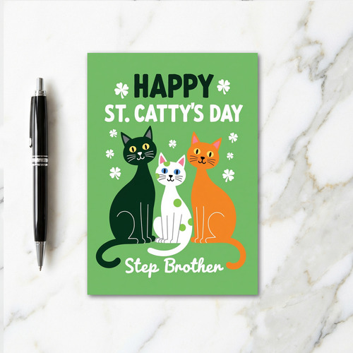 Green Polka Dot Cat Stepbrother Card