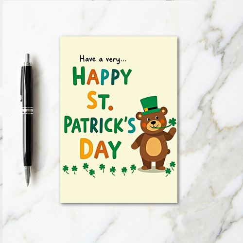 Green Shamrock Bear Card