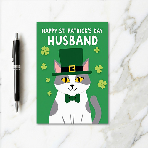 Green Shamrock Cat Holiday Card