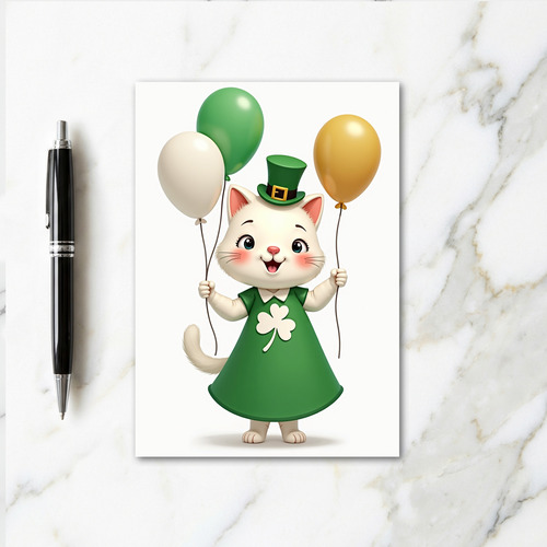 Green Shamrock Cat Pattern Card