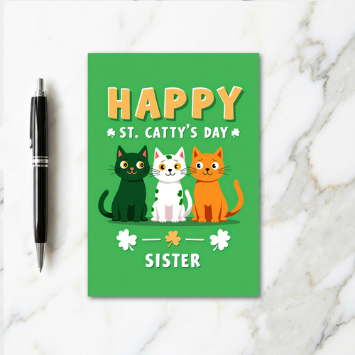 Green Shamrock Cat Sister Card