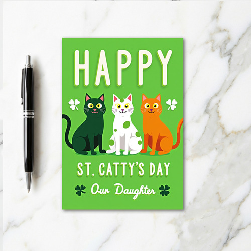 Green Shamrock Cats Happy Card