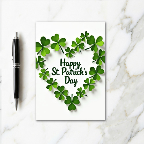 Green Shamrock Heart Pattern Card