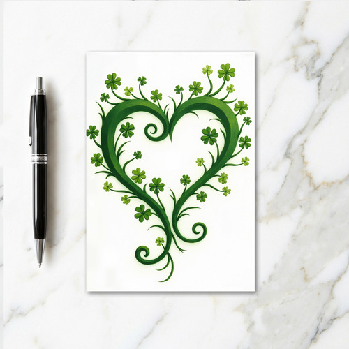 Green Shamrock Heart Vines Card