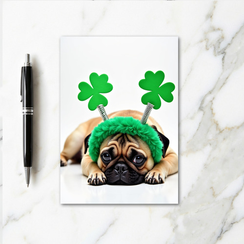 Green Shamrock Pug Photo Card