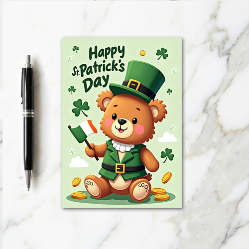 Green Shamrock Teddy Bear Card