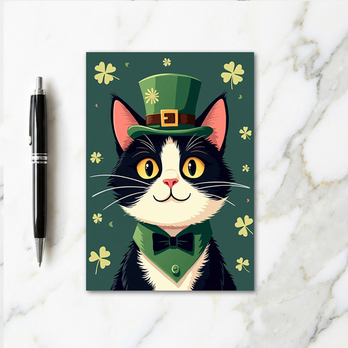 Green Shamrocks Cat Luck Card