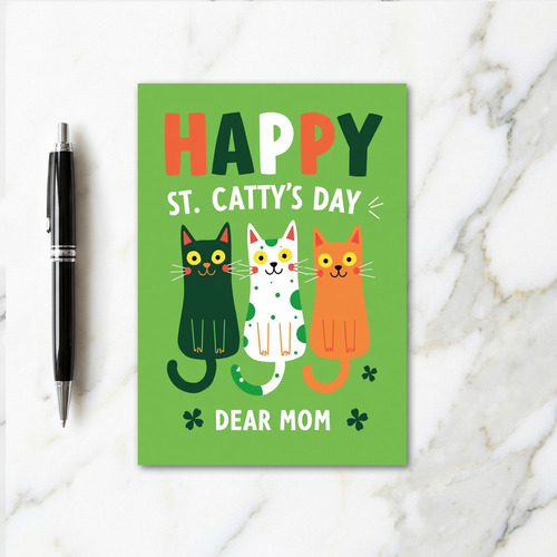 Green Spots Cat Happy Card