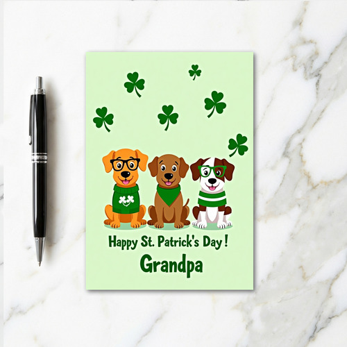 Green Striped Puppies Grandpa Card