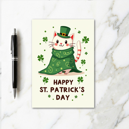 Green Swirls Cat St Patricks Card