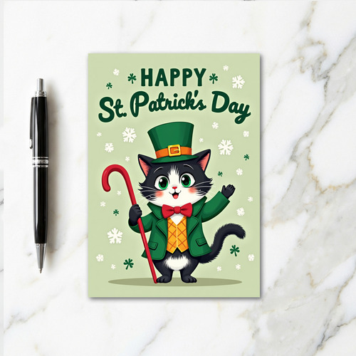 Green Tuxedo Cat Day Card