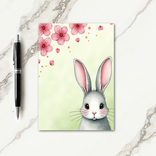 Grey Bunny Pink Petals Card