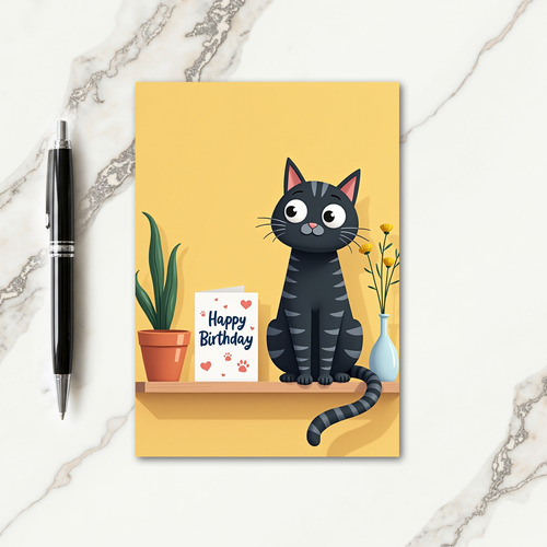 Grey Cat Birthday Card