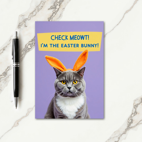 Grey Cat Orange Ears Fun Card