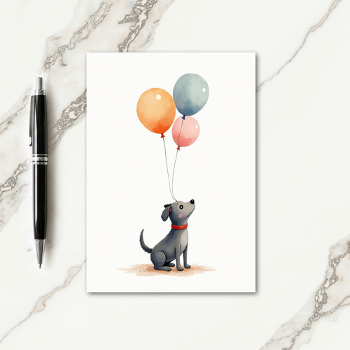 Grey Dog Balloons Birthday Card