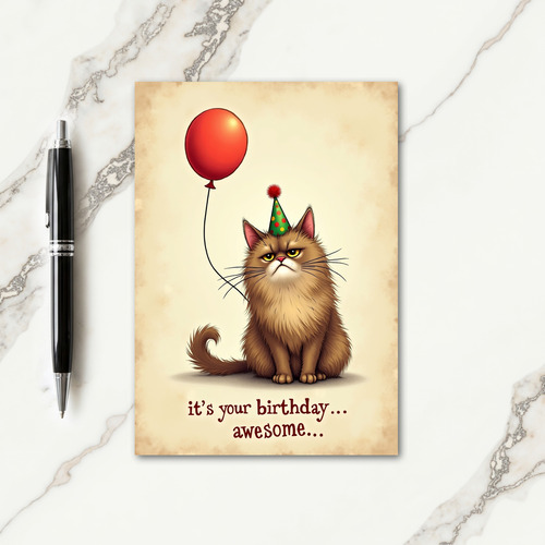 Grumpy Caramel Cat Birthday Card