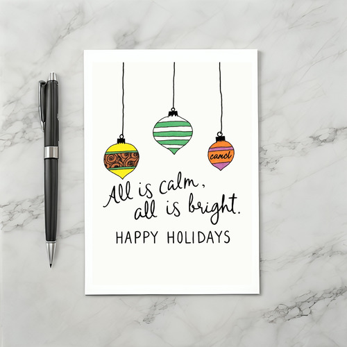 Hand Drawn Christmas Ornaments All is Calm Happy Holidays