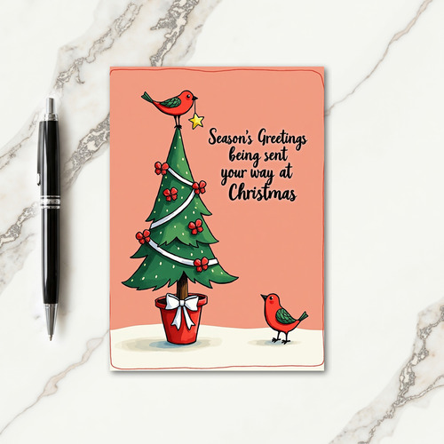 Hand Drawn Tree Birds Card