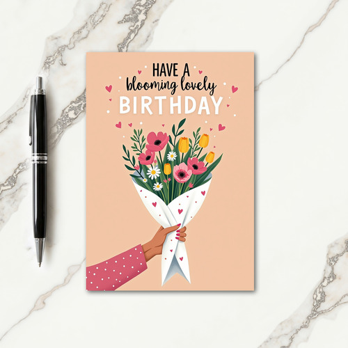 Hand Holding Flowers Birthday Card