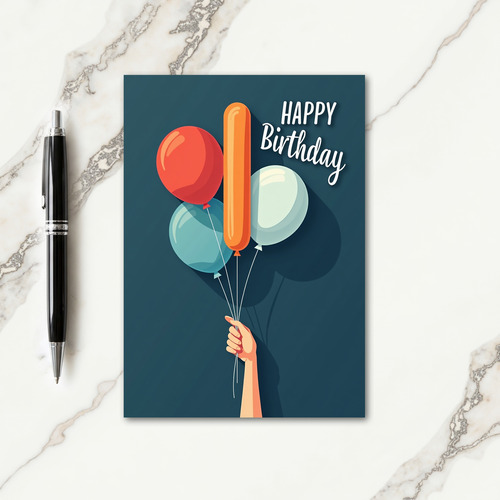 Hand Reaching Balloons Birthday Card