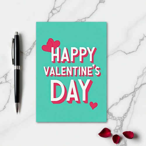 Happy Aqua Valentines 3D Hearts Card