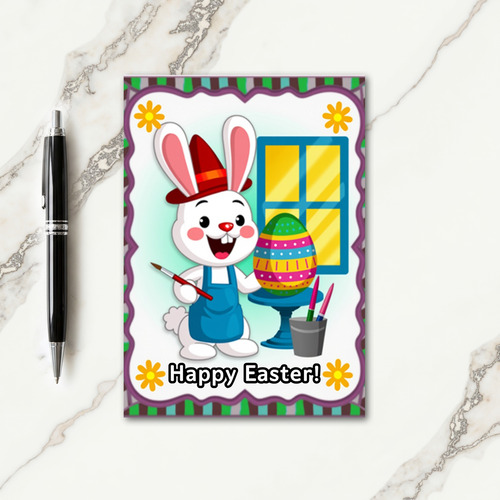Happy Artist Rabbit Egg Card