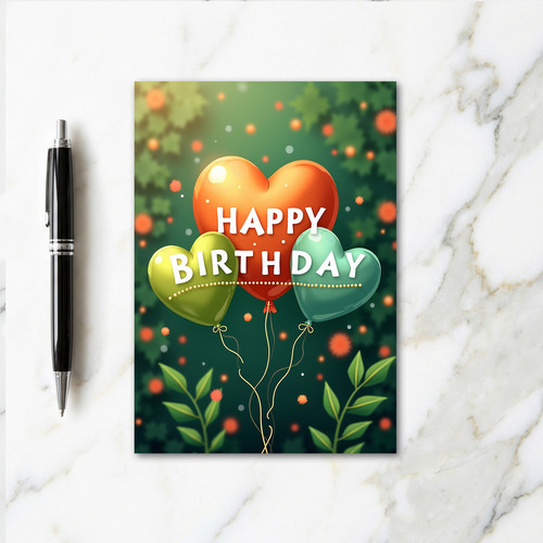 Happy Birthday Heart Balloons Card