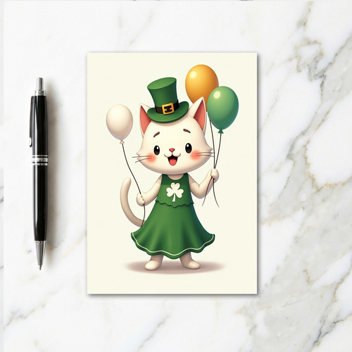 Happy Cat Shamrock Celebration Card