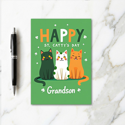 Happy Cat St Pattys Day Grandson Card