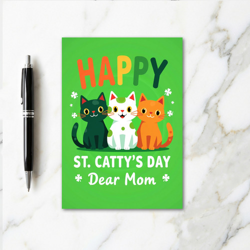 Happy Cat St Pattys Day Mom Card