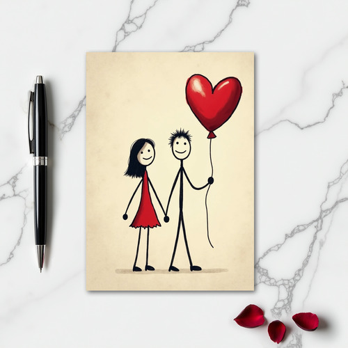Happy Couple Love Heart Balloon Card