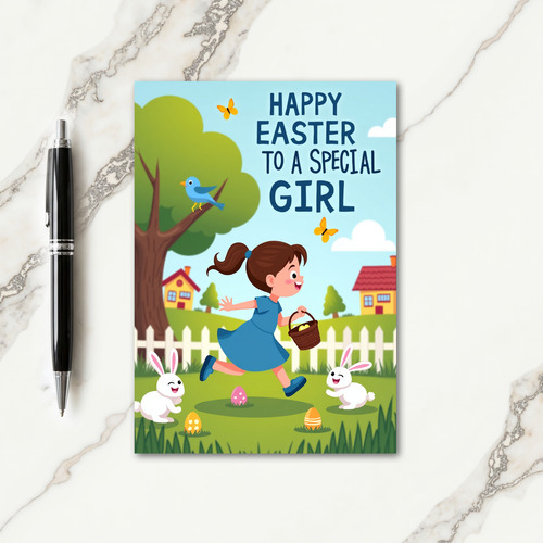 Happy Easter Egg Hunt Girl Card