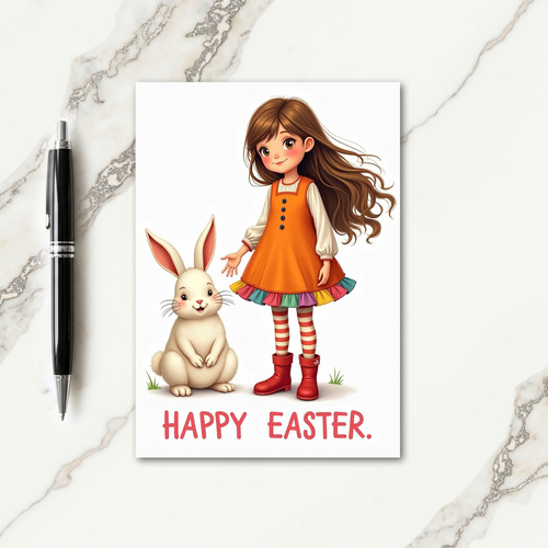 Happy Easter Girl And Bunny Card