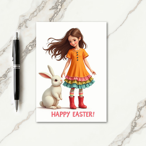Happy Easter Girl Rabbit Card