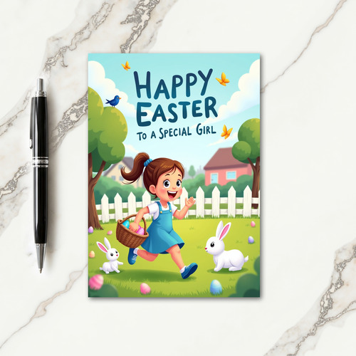 Happy Easter Girl Scene Card