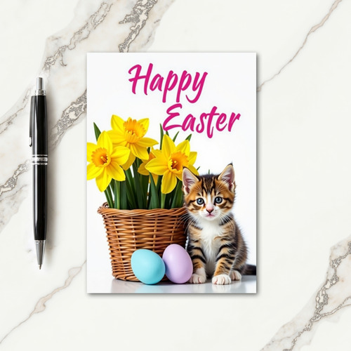 Happy Easter Kitten Flowers Card