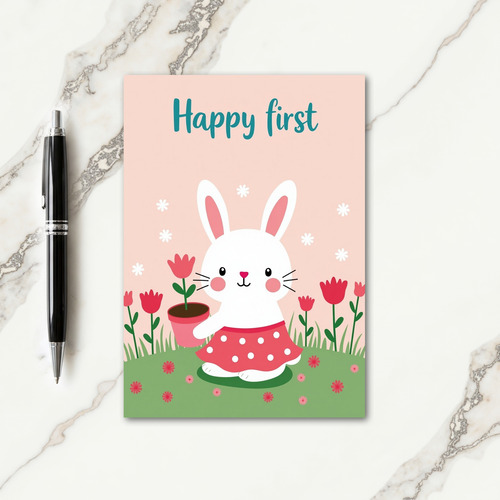 Happy First Cute Bunny Plant Card