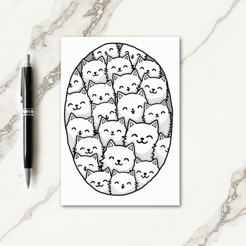 Happy Fluffy Cats Oval Frame Card