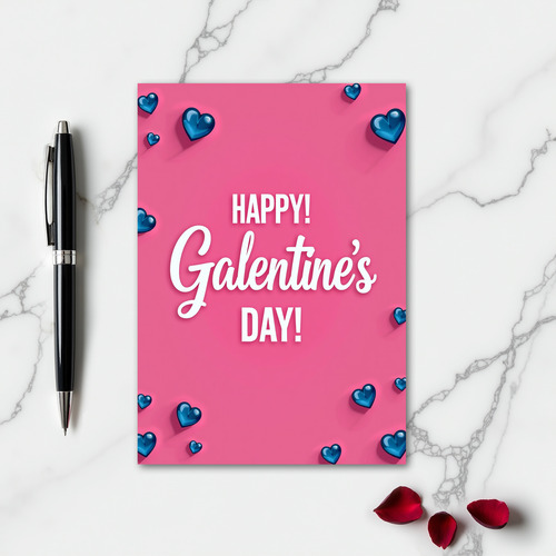 Happy Galentines Day Blue Hearts Card