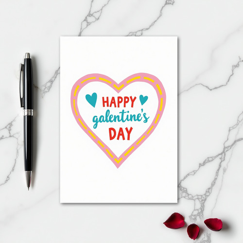 Happy Galentines Day Dashed Heart Card