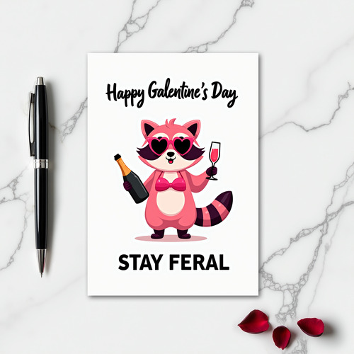 Happy Galentines Day Feral Raccoon Card