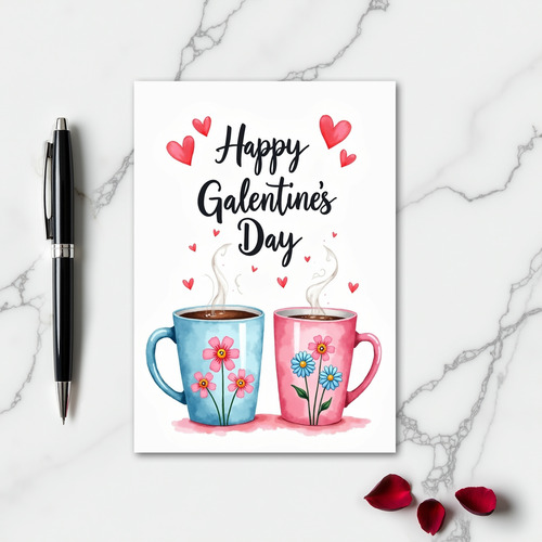 Happy Galentines Day Floral Mugs Card